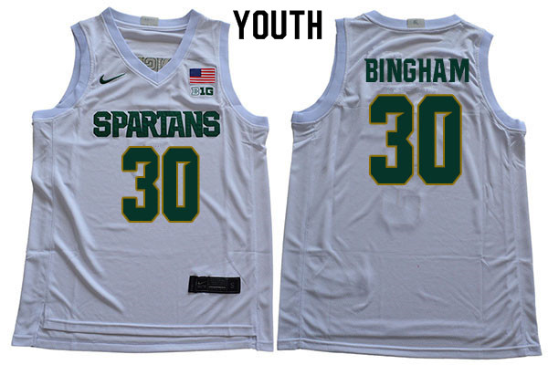2019-20 Youth #30 Marcus Bingham Michigan State Spartans College Basketball Jerseys Sale-White